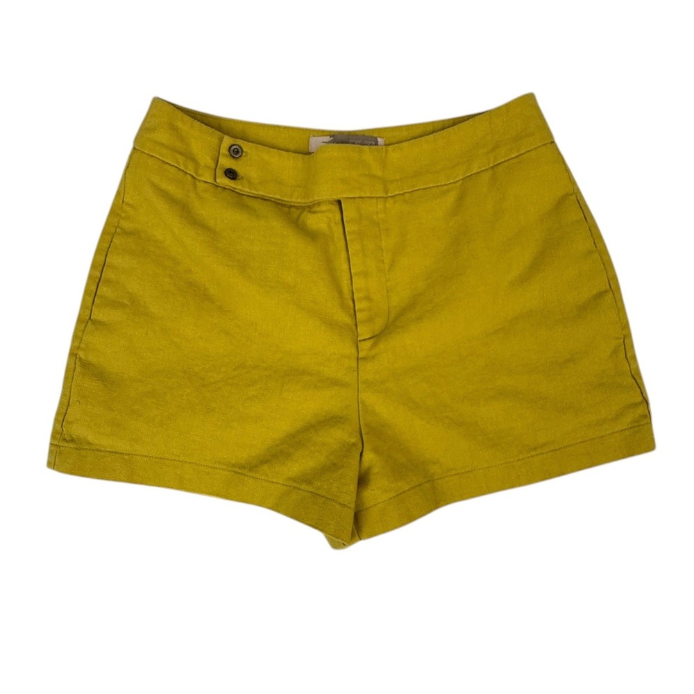 Forever 21 Linen Blend Herringbone Shorts Womens XS Mustard Yellow Pockets Lined